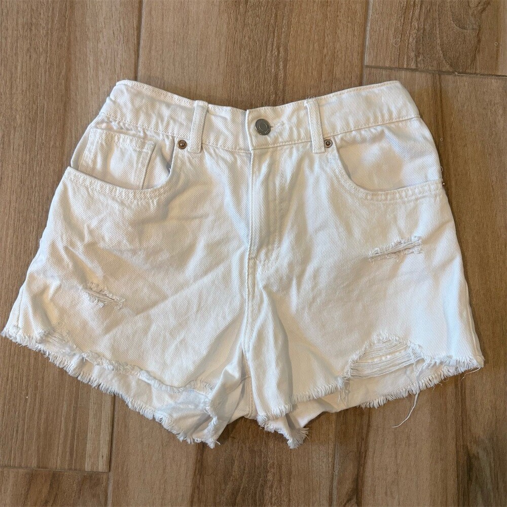 Zara Girls Shorts Size 13-14 Years White Denim Cut-Off Distressed High